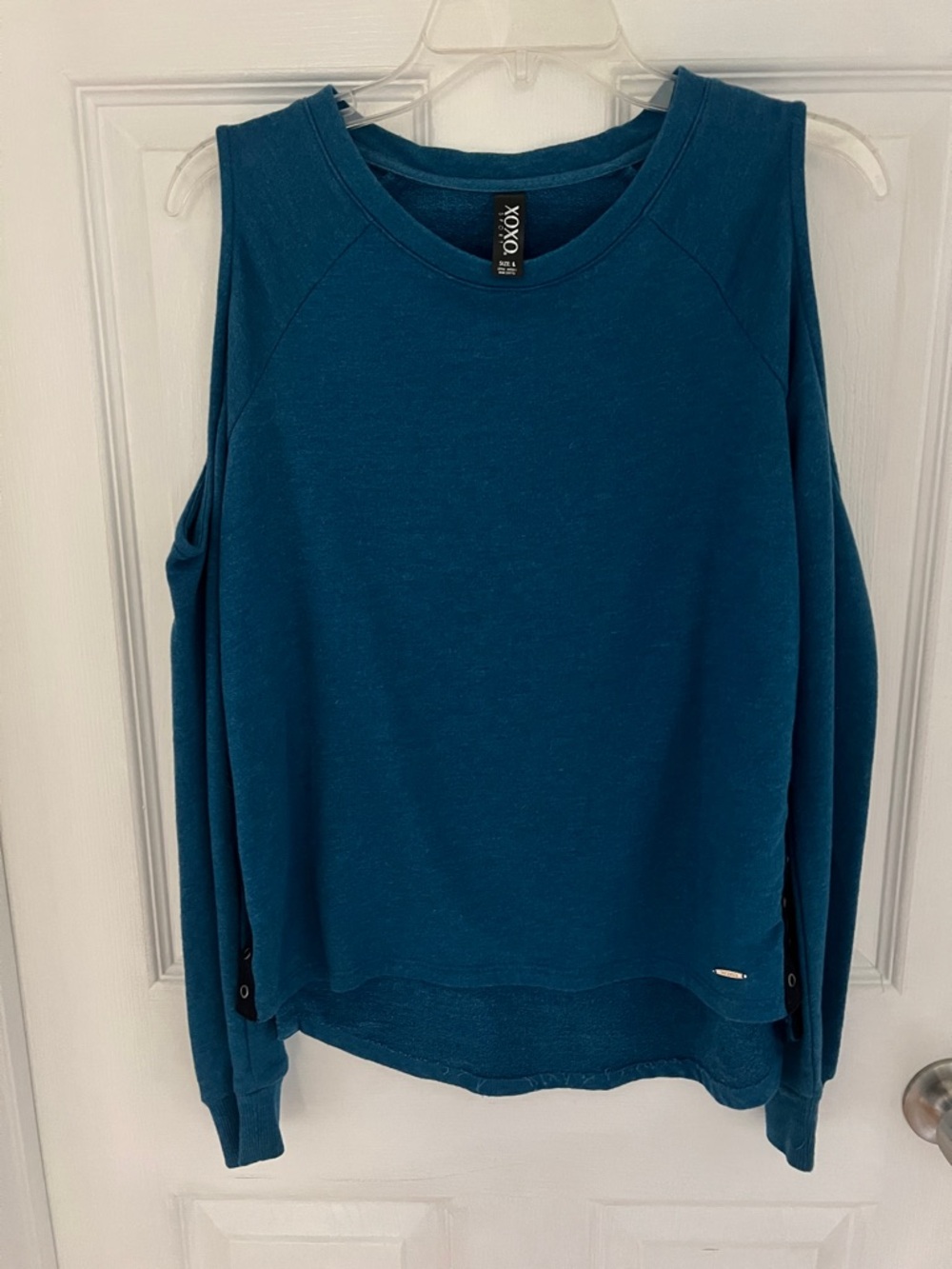 XOXO Teal Cold-Shoulder Sweatshirt